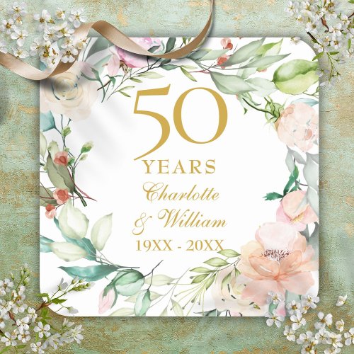 Roses Floral Garland 50th Wedding Anniversary Square Sticker