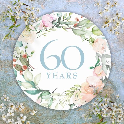 Roses Floral Garland 60th 75th Wedding Anniversary Classic Round Sticker