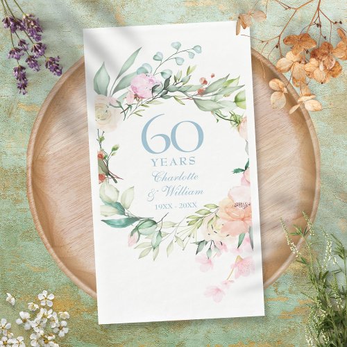 Roses Floral Garland 60th 75th Wedding Anniversary Paper Guest Towels