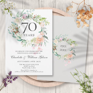 Roses Floral Garland 70th Wedding Anniversary Invitation