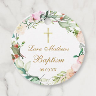 Roses Floral Garland Baptism Christening Favor Tags