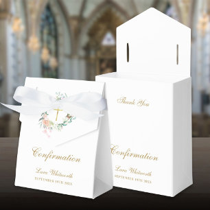 Roses Floral Garland Gold Script Confirmation Favor Boxes