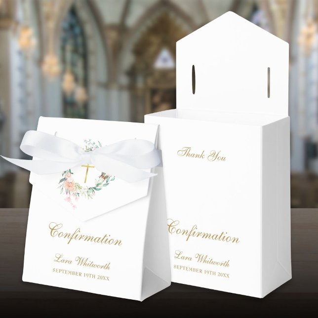 Roses Floral Garland Gold Script Confirmation Favor Boxes (Roses Floral Garland Gold Script Confirmation Favor Boxes)
