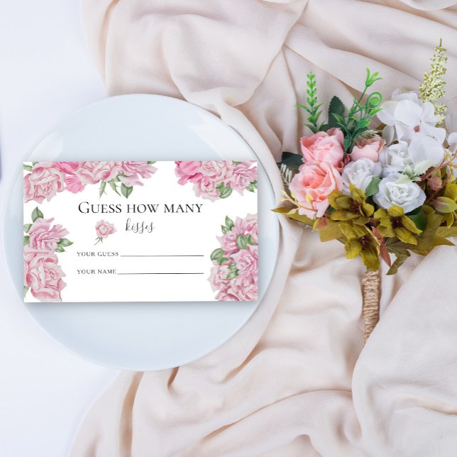 Roses floral - guess how many kisses bridal game enclosure card (Creator Uploaded)