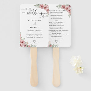 Roses Floral Heart Script Wedding Program Hand Fan