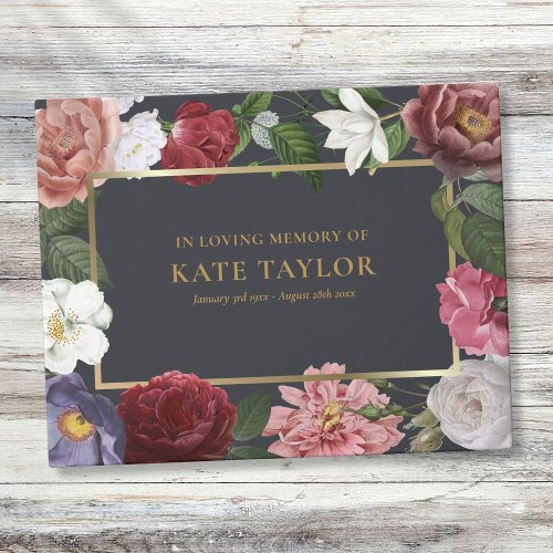 Roses Floral In Loving Memory Funeral Guest Book