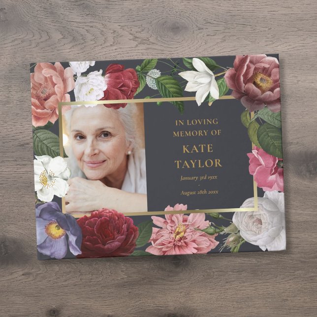 Roses Floral In Loving Memory Photo Funeral Guest Book (Roses Floral In Loving Memory Photo Funeral Guest Book)