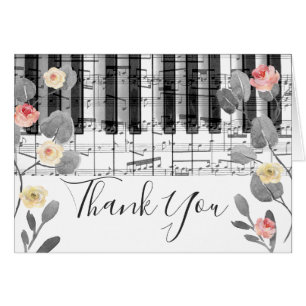 roses floral music piano thank you cards