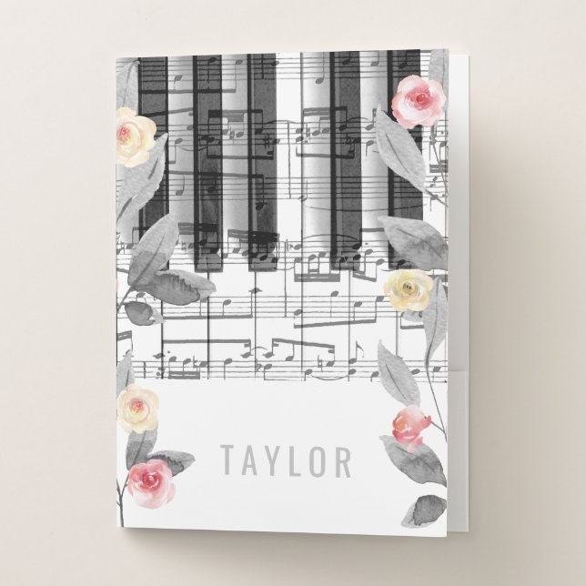 roses floral piano music pocket folder (Front)