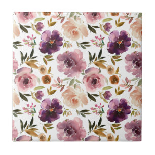Roses Floral Pink Purple bathroom Ceramic Tile