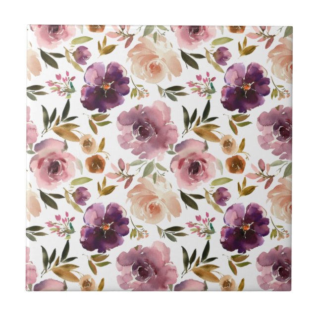 Roses Floral Pink Purple bathroom Ceramic Tile (Front)