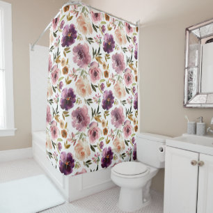 Roses Floral Pink Purple Shower Curtain