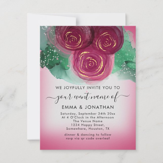 Roses Floral QR Code Burgundy Gray Pink (Front)