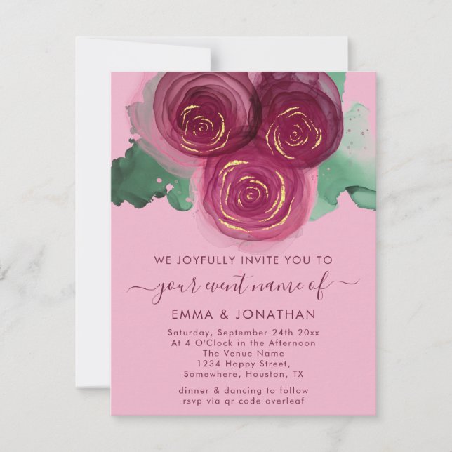 Roses Floral QR Code Burgundy Marsala Pink  (Front)