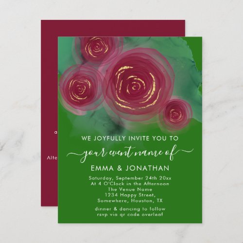 Roses Floral QR Code Emerald Green Marsala Gold