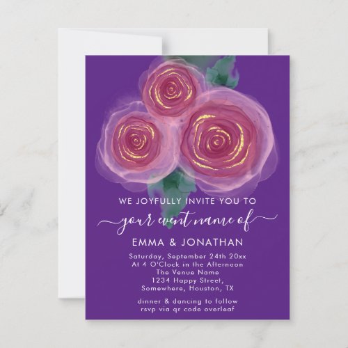 Roses Floral QR Code Gold Burgundy Purple Pink