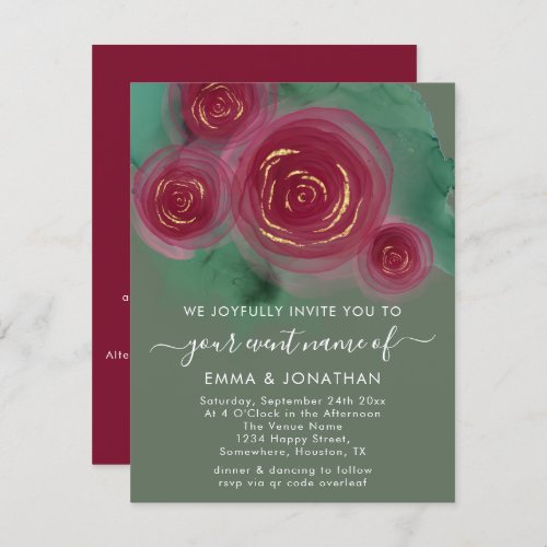 Roses Floral QR Code Green Marsala Gold