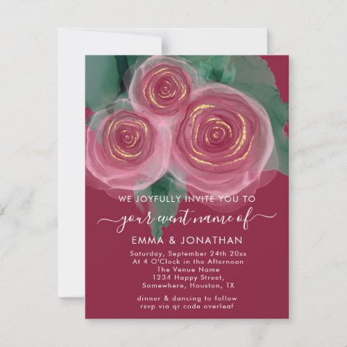 Roses Floral QR Code Pink Burgundy Green Gold