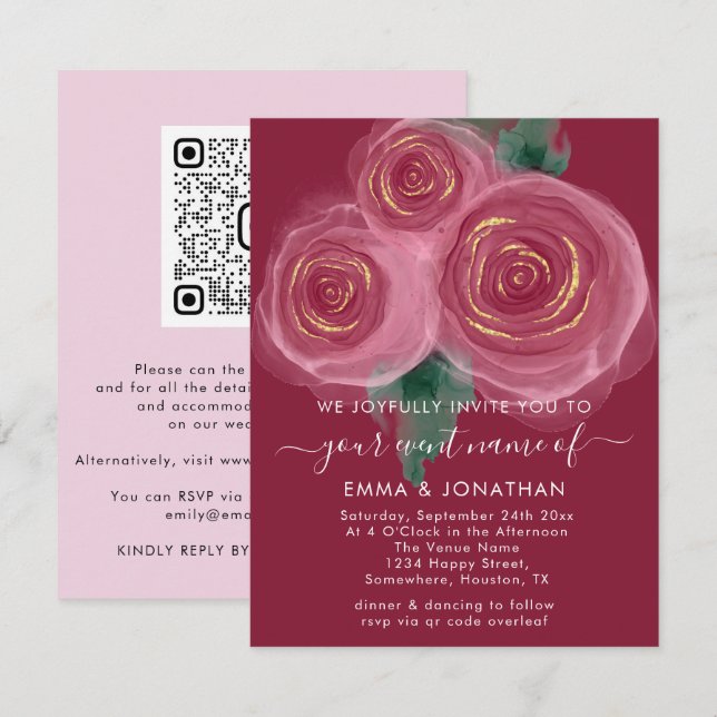 Roses Floral QR Code Pink Marsala Wreath (Front/Back)