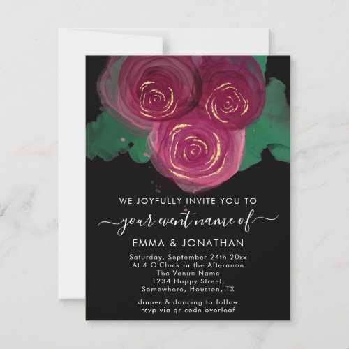 Roses Floral QR Code Wedding Marsala Black