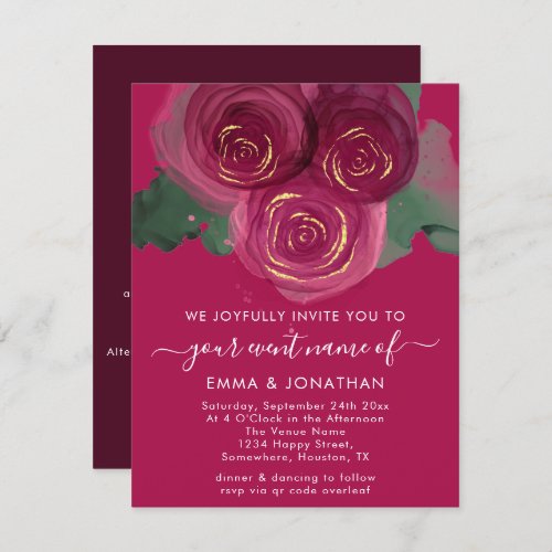 Roses Floral QR Code Wedding Marsala Elegant 