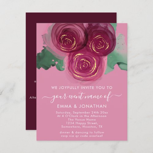 Roses Floral QR Code Wedding Marsala Gold Pink