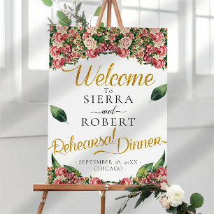 Roses Floral Rehearsal Dinner Welcome Sign