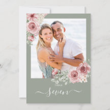 Roses Floral Sage Green Photo Table Number