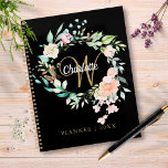 Roses Floral Script Monogram Black Gold 2023 Planner<br><div class="desc">Pretty monogram 2023 planner,  featuring a beautiful white script name with a complimenting gold initial that is framed by a delicate watercolor floral rose garland on a black background. Designed by Thisisnotme©</div>