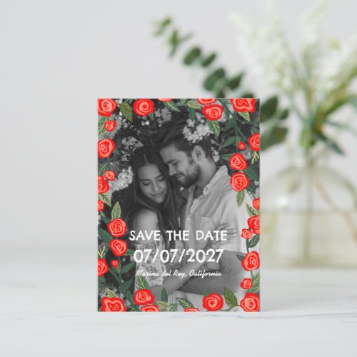 Roses Floral Vines Frame Custom Photo StD Wedding  Announcement Postcard