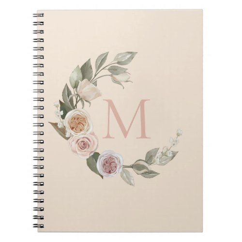 Roses Floral Wreath Monogram Initial Notebook