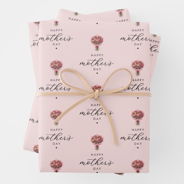Roses Flower Bouquet Happy Mother's Day Elegant Wrapping Paper Sheets (In situ)