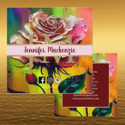 Roses Flower Gold Pretty Pink AI Generated Square Business Card