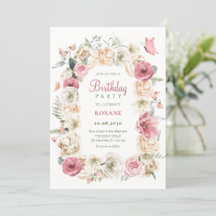 Roses flower pastel watercolor birthday invitation