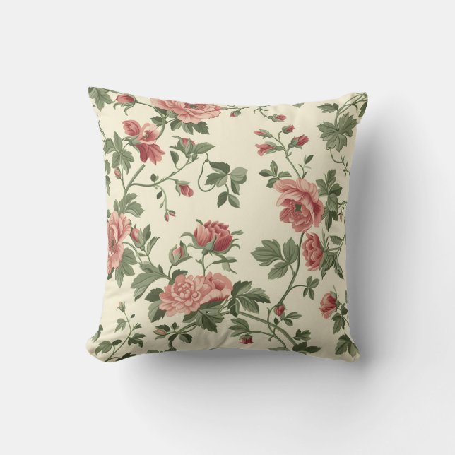 Roses Flower Pattern Throw Pillow (Front)