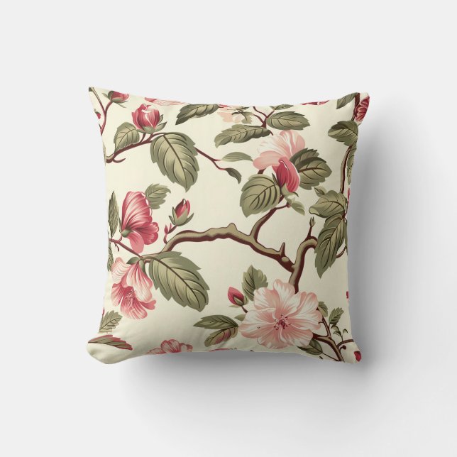 Roses Flower Pattern Throw Pillow (Front)