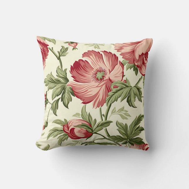 Roses Flower Pattern Throw Pillow (Front)