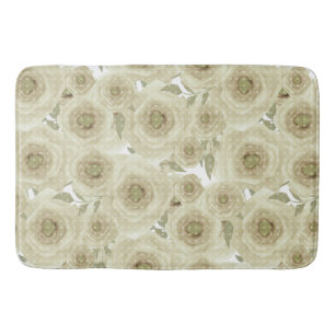 Roses flowers abstract floral print beige colors bath mat