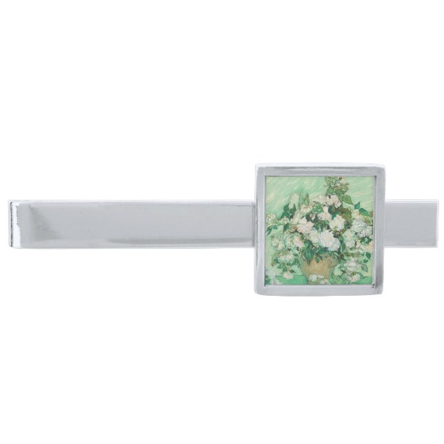 Roses - Flowers Bouquet Silver Finish Tie Bar (Front)