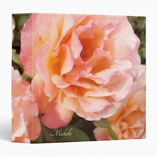 Roses Flowers In Bloom Peach Pink 3 Ring Binder (Front/Spine)