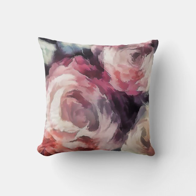 Roses flowers oil painting abstract floral print b throw pillow (Front)