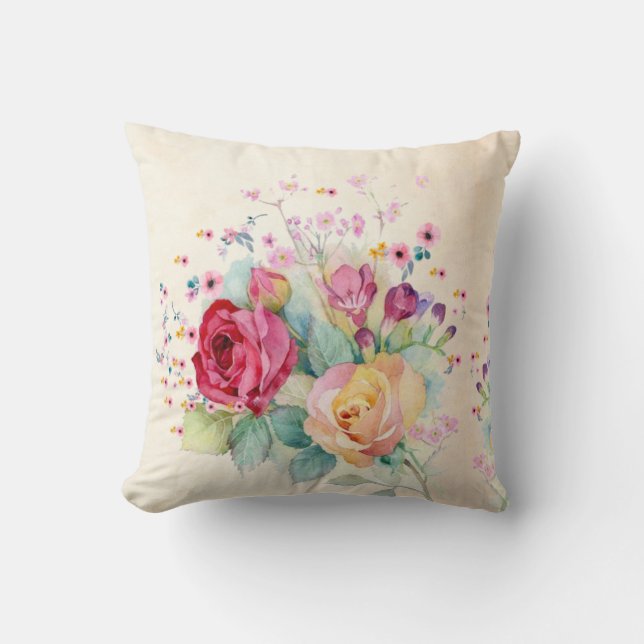 Roses flowers on Ecru  Throw Pillow (Front)
