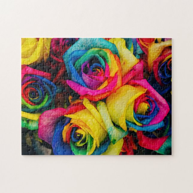 roses flowers rainbow cute pretty art colors  jigsaw puzzle (Horizontal)