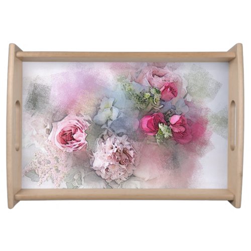 Roses Flowers Watercolor Bouquet Floral Template Serving Tray
