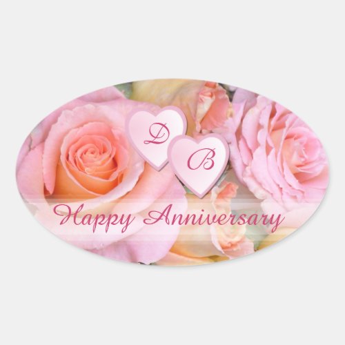 Roses for my Love  Happy Anniversary Oval Sticker