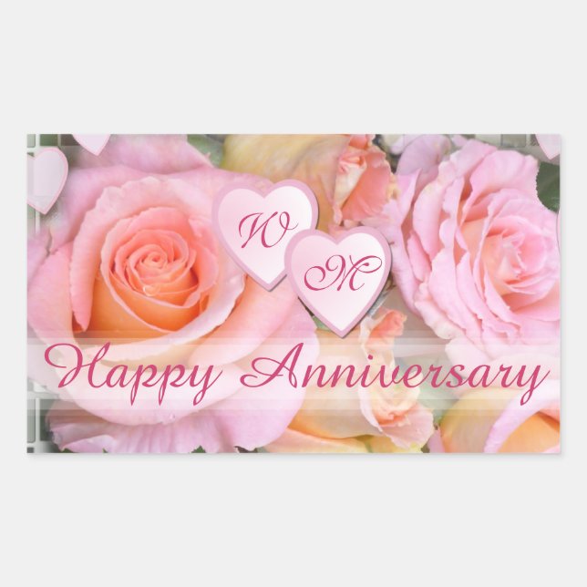 Roses for my Love  Happy Anniversary Rectangular Sticker (Front)