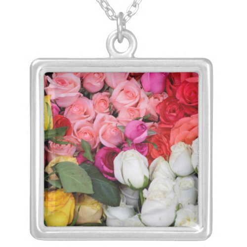 Roses for sale San Miguel de Allende Mexico Silver Plated Necklace