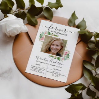 Roses Forever in Our Hearts Funeral Memorial Photo Invitation