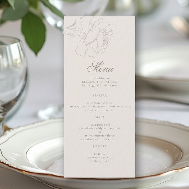 Roses Formal Modern Classic Ecru Elegant Wedding Menu (ethereal wedding theme ecru table menu formal traditional modern classic floral roses elevated)