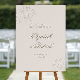 Roses Formal Modern Classic Ecru Wedding Welcome Foam Board